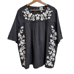 Ivy Jane Floral Embroidered Short Sleeve Blouse Top Women XL Boho Peasant